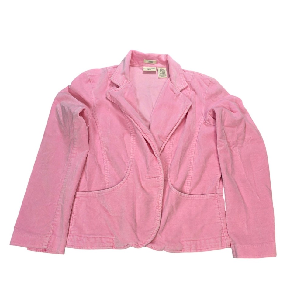 St. Johns Bay Petite Corduroy Blazer Jacket Women's Size Mp Pink Cotton Stretch